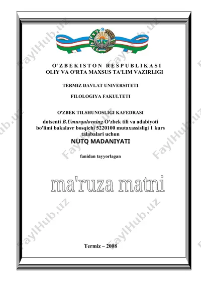 nutq madaniyati va uslubiyati — DOC