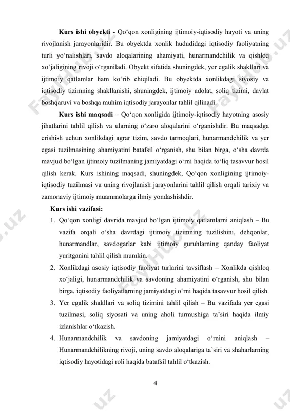 amarali yuritilishi bevosita yer egalik tizimiga bog‘liq bo‘lib, ushbu tuzum jamiyatdagi ijtimoiy tabaqalashuv va iqtisodiy tengsizlikni ham belgilab berardi.qo‘qon xonligida yer egalik shakllari asosan uch turga bo‘lingan: xon mulklari (davlat yerlari), vakf yerlari va xususiy (mulk) yerlar. xon mulklari — bevosita davlat ixtiyoridagi yerlar bo‘lib, bu yerlar orqali davlat byudjeti uchun asosiy daromadlar to‘plangan. bu yerlar odatda xon tomonidan yirik amaldorlarga yoki harbiy xizmat ko‘rsatgan shaxslarga vaqtincha foydalanish uchun berilgan bo‘lib, ulardan olinadigan hosilning muayyan ulushi davlat foydasiga ushlab qolingan. bu yer egalik shakli o‘z mohiyatiga ko‘ra feodal tizimga asoslangan edi, ya’ni oddiy dehqonlar bu yerda ishlagan bo‘lsalar-da, ular yerning egasi hisoblanmasdi.ikkinchi yirik yer egalik turi — vakf yerlari bo‘lib, bu yerlardan tushadigan daromadlar diniy va ijtimoiy muassasalar — masjidlar, madrasalar, xonaqohlar, maktablar va boshqalar ehtiyojlariga yo‘naltirilgan. vakf yerlari xon yoki yirik boylar tomonidan diniy maqsadlar uchun ajratilgan bo‘lib, ular mustaqil daromad manbai sifatida uzoq yillar davomida saqlangan. ushbu yerlar …