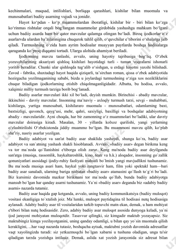 shakli deyilganda obrazlarning oʻzaro munosabatlari, ular bilan bogʻliq voqea - hodisalardan kelib chiqadigan sujet, voqealarning joylashish tartibi nazarda tutiladi. ana shu obrazlar harakat, faoliyati, asar sujeti va kompozitsiyasining ma’lum maqsadga yoʻnaltirilgani esa oʻsha asarning mazmuni hisoblanadi. mazmunning ta’sirchan, shaklning yorqin boʻlishiga asos boʻluvchi omillar orasida obraz alohida ajralib turadi. chunki obrazda, ya’ni asardagi inson qlyofasida ijodkorning maqsad, niyati mujassamlashgan boʻladi. obrazda aniq bir shaxs qlyofasi gavdalantirilishi ham yoki oʻnda davr kishilariga xos xususiyatlar umumlashtirilgan boʻlishi ham mumkin. obraz oʻzining mana shu xususiyatiga koʻra asar mazmunini namoyon etishning oʻziga xos poydevori sanaladi. asarning asosiy qahramonlari uning sujetidagi voqealarni harakatlantirib turadi. ular mana shu jihatiga koʻra asarning shaklini belgilab beradi. aruz, barmoq she’r tizimlari, adabiy asarlarning barchasi ma’lum ma’noda shakl koʻrinishlaridir. gʻazal, ruboiy, tuyuq, muxammas, tarji’band singari sharq mumtoz adabiyotiga xos janrlar bir-birlaridan oʻz koʻrinish tarzi, hajmiga koʻra farq qiladi. binobarin, ular oʻz mazmun koʻlami, fikrni qay darajada keng-tor ifoda etishiga koʻra …
