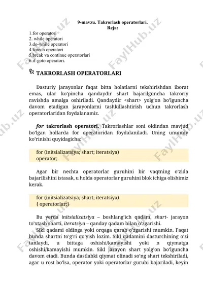 takrorlash operatorlari — DOCX