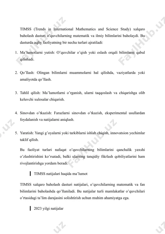 timss xalqaro baholash dasturida aqliy faoliyat turlari haqida ma’lumot - Page 4