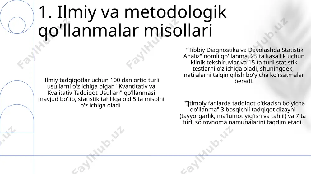 'minlanishi zarur. 7. qo'llanmaning tekshiruvi va tahriri maqsad va vazifalarni aniqlashda kamida 3 ta asosiy maqsadni, ularga erishish uchun 5-7 ta aniq vazifani belgilab olish tavsiya etiladi. maqsadlar smart tamoyillariga (specific, measurable, achievable, relevant, time-bound) muvofiq bo'lishi va har bir vazifa uchun 1-2 ta kutilayotgan natijalarni belgilash muhim ahamiyatga ega. metodologik qo'llanma uchun 2 bosqichli maqsad (umumiy va xususiy) va har bir bosqich uchun 3-4 ta aniq o'lchanuvchi vazifalarni aniqlash samarali natijalarga olib keladi. 8. maqsad va vazifalarni aniqlash qo'llanma tayyor bo'lgandan so'ng, uni kamida 2 nafar mutaxassis tomonidan tahrir qilish va 3 bosqichli sinovdan o'tkazish tavsiya etiladi. qo'llanma maqsadini aniqlash va uni 3-5 ta asosiy bo'limga bo'lish, har bir bo'limga tegishli mavzulardan iborat 10-15 ta kichik bo'limni rejalashtirish zarur. ilmiy terminologiya va standartlarga rioya qilgan holda, qo'llanmaning har bir bo'limiga 200-300 so'zdan iborat aniq va tushunarli matnlar yozish kerak. 9. qo'llanma tuzish jarayonining bosqichlari sifatli ma'lumotlar bazasini shakllantirish uchun …