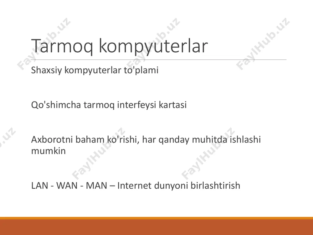 kvant nuqtalari va lcd kristallari asosida plastik (inglizcha yorug'lik chiqaradigan polimer, lep) - yorug'lik chiqaradigan plastmassa asosida. virtual retinal display (vrd) - bu to'g'ridan-to'g'ri retinada tasvirni yaratadigan, masalan, elektron google glass ko'zoynagi tasvirini yaratadigan chiqadigan qurilma texnologiyasi. apple qurilmalaridagi retina displeyi bilan chalkashtirmang! proyeksiya (lazer (lpd)) - lazer paneli asosida (hozirgacha faqat ishlab chiqarishga joriy qilinmoqda). proektsiyalangan - videoproektor va ekran, alohida joylashtirilgan yoki bitta tanada birlashtirilgan (variant sifatida - oyna yoki oynalar tizimi orqali); va proektsion televizor. axborot kiritish qurilmalari muvofiqlashtiruvchi manipulyatorlar: ◦ sichqoncha; ◦ trekbol; ◦ pointer. skanerlar digitayzerlar muvofiqlashtiruvchi manipulyatorlar: skanerlar axborotni chiqarish moslamalari printerlar: ◦ termik ◦ matritsali ◦ purkovchi ◦ lazerli plotterlar printerlar termik matritsali purkovchi lazerli axborot uzatish qurilmalari modem – telefon tarmog'i orqali kompyuterlar o'rtasida uzatish paytida ma'lumotni konvertatsiya qilish uchun mo'ljallangan qurilma. modem turlari: ◦ tashqi ◦ ichki faks-modem - faks xabarlarini qabul qilish va uzatish funktsiyalari bilan to'ldirilgan modem.