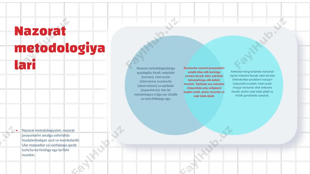 nitariya-gigiena qoidalarini takomillashtirishda nazorat natijalaridan foydalanish. 2. yangi nazorat metodologiyalarini ishlab chiqish, o'zgaruvchan sharoitlarga mos ravishda. 3. nazorat jarayonida to'plangan ma'lumotlardan muammolarni aniqlash va hal etish rejasini tuzishda foydalanish. 4. jamoatchilikni xabardor qilish va sog'liqni saqlash sohasida targ'ibot ishlarini olib borish. misollar kelajakda nazorat jarayonlarini yaxshilash uchun quyidagilar tavsiya etiladi: 1. nazorat jarayonlarini muntazam yangilab borish va yangi texnologiyalarni joriy etish. 2. mutaxassislarning malakasini oshirish va innovatsion yondashuvlarni qo'llash. 3. ommaviy axborot vositalari bilan hamkorlikni kuchaytirish. tavsiyalar bajarilishi zarur bo'lgan xulosalar nazorat jarayonida bajarilishi zarur bo'lgan xulosalar, olingan ma'lumotlar asosida to'g'ri qarorlar qabul qilishga yordam beradi. bu xulosalar nazorat faoliyatining muvaffaqiyatini ta'minlash uchun zarurdir. xulosalarning ahamiyati va maqsadi xulosalar, nazorat jarayoni natijalarini tahlil qilish va ulardan foydalangan holda kelgusi ishlar uchun yo'nalish berish maqsadida beriladi. ular nafaqat muammolarni aniqlash, balki yechimlar taklif qilishga ham qaratilgan. nazorat jarayonida qo'llanilishi misollar: sanitariya-me'yorlariga rioya qilmaslik hollari uchun ogohlantirish, tozalikni oshirishga qaratilgan tavsiyalar, va …