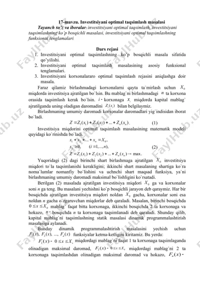 investitsiyani optimal taqsimlash masalasi — DOC