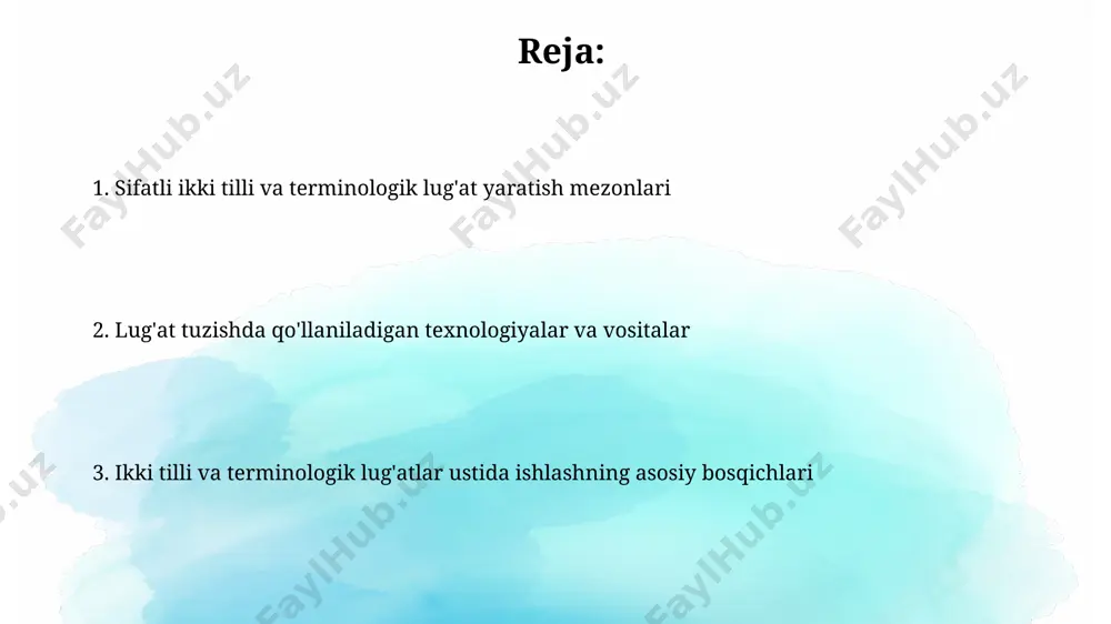 toshkentdagi yirik nashriyotlar bilan hamkorlik zarur. qog'oz lug'atlarning samarqand va buxoro kabi shaharlardagi kitob do'konlarida tarqalishi uchun 5000 nusxada chop etish va taqsimlash xarajatlari taxminan 15 million so'mni tashkil qiladi. ma'lumotlar bazasi va dasturiy ta'minot toshkentdagi ilmiy-tadqiqot instituti tomonidan yaratilgan ikki tilli lug'atlar uchun ma'lumotlar bazasi, sql serveri asosida qurilgan bo'lib, taxminan 10 million so'z birligi va ularning sinonimlari, antonimlari haqida ma'lumotlarni saqlaydi. lexikografik ma'lumotlar bazasini yaratishda, masalan, 50 000 dan ortiq so'z va iboralarni o'z ichiga olgan o'zbek-rus lug'ati uchun, moskva shahridagi dasturchilar jamoasi tomonidan ishlab chiqilgan maxsus dasturiy ta'minotdan foydalanildi. tarjima va tahrirlash jarayonlari terminologik lugʻatlarni yaratishda 30 dan ortiq manbadan, shu jumladan, xorij adabiyoti nashriyoti va xalqaro standartlar bazasidan foydalanib, xalqaro miqyosda qabul qilingan terminlarga mos keladigan oʻzbekcha ekvivalentlar aniqlandi. tahrirlash bosqichida 20 nafar mutaxassis 10 000 dan ortiq soʻz va iboraning ustida ish olib bordi, grammatika va uslubiy xatolarni samarqanddagi tahririyatda tuzatdi. e'tiboringiz uchun rahmat @taqdimot_robot …