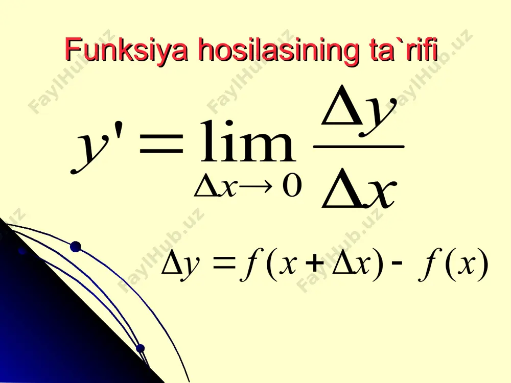 funksiya hosilasining ta`rifi va differensiallashning asosiy qoidalari - Page 2
