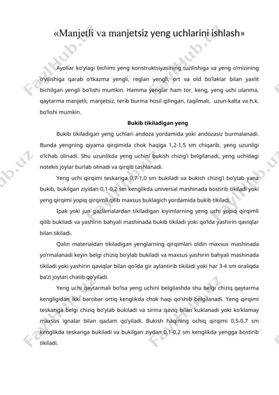manjetli va manjetsiz yeng uchlarini ishlash — DOC