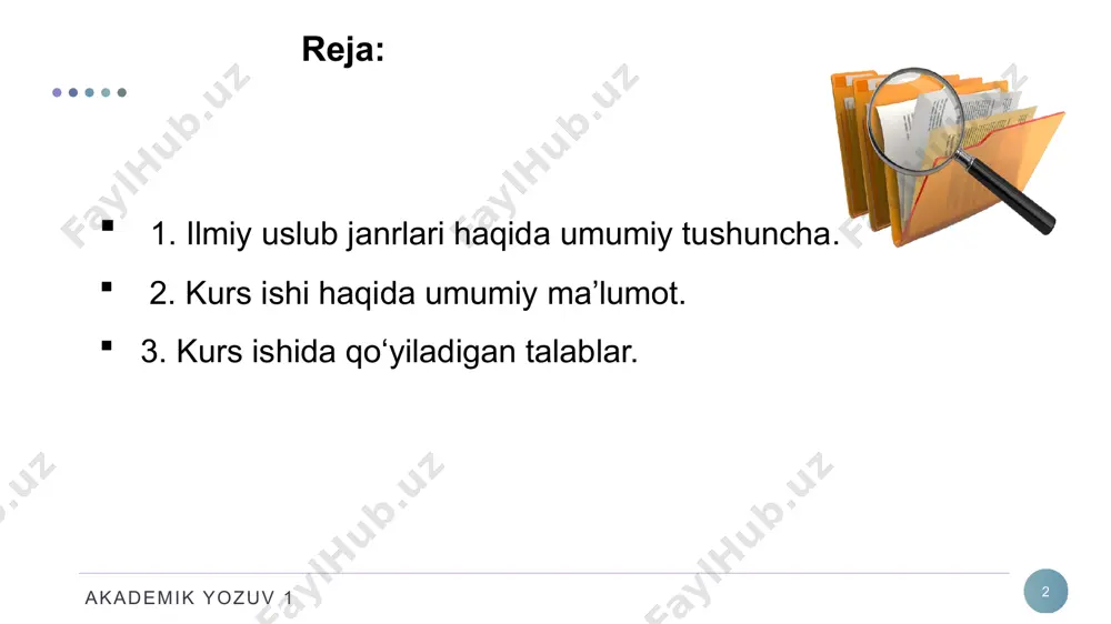 qo'llash istiqbollari aks etishi mumkin. bu bo'limda barcha natijalar umumlashtiriladi. akademik yozuv 1 6 adabiyotlar ro'yxati. bu borada o'qituvchi talaba bu masalani qanchalik yaxshi o'rganganligi to'g'risida xulosa chiqarishi mumkin. shuning uchun yozish paytida ishlatilgan barcha manbalarni kiritish juda muhimdir. ilovalar. ovozli grafikalar, jadvallar, diagrammalar, fotosuratlar, qoida tariqasida, a4 sahifasining yarmidan ko'pini egallaydi. bunday holda, ushbu bo'lim ularga tayinlangan. har bir qo'shimchaga sarlavha ilova qilinadi va matnda aytilganidek joylashadi. kurs ishlari - bu ba'zi qoidalar va me'yorlarga muvofiq yozilgan murakkab ilmiy ish. ishning maqsad va vazifalarini aniqlash va so'zlarni aniqlashga alohida e'tibor qaratilgan. buning asosida loyiha tayyorlanadi, bu erda mavzu, tadqiqot usullari va yondashuvlari oshkor bo'ladi. maqsadlar va maqsadlar tanlangan mavzularning dolzarbligi va ahamiyatini ta'kidlash uchun mo'ljallangan. akademik yozuv 1 7 kurs ishini tuzish uchun umumiy qabul qilingan qoidalar o'quv ishining to'liq matni elektron hujjatga kiritilgandan so'ng, u barcha qoidalarga muvofiq formatlanishi kerak. ishingizni ro'yxatlar va paragraflar bilan tuzish juda muhimdir. …