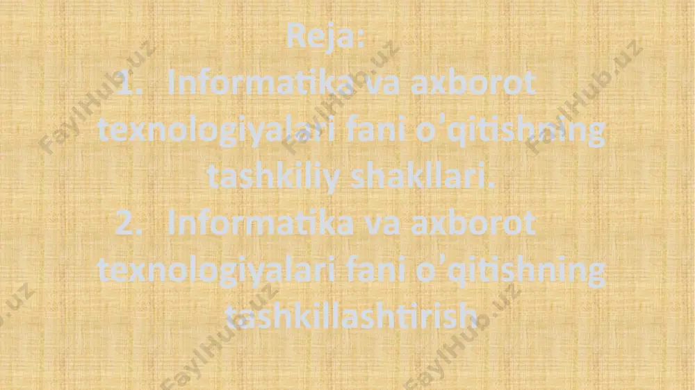agi va jamiyatning rivojidagi rolini ochib berish; -informatikaning texnik va dasturiy vositalarining mohiyati va imkoniyatlarining ochib berish; - axborot tizimlari va texnologiyalarini nima maqsadida va qanday qo’llash haqida tushuncha hosil qilishdan iborat. xxi asr axborot asri, axborot texnologiyalari asri ekanligi barchamizga ma’lum, bu asrda savodxon kishi bo’lish uchun avvalo kompyuter savodxoni bo’lish, axborot texnologiyalarini puxta egallamoq lozim. har bir mutaxassis, u qaysi sohada ishlashidan qat’iy nazar, o’z vazifasini zamon talabi darajasida bajarishi uchun axborotga ishlov beruvchi vositalarni, ularni ishlatish uslubiyotini bilishi va ularda ishlash ko’nikmasiga ega bo’lishi zarur. shu sababli bugungi kunda mustaqil respublikamizda ta’lim sohasida amalga oshirilayotgan tub islohotlarning mazmun-mohiyati, maqsadi va vazifalari aniq belgilab olingan. jumladan, "kadrlar tayyorlash milliy dasturi"da "kadrlar tayyorlash tizimi va mazmunini mamlakatning ijtimoiy va iqtisodiy taraqqiyoti istiqbollaridan, jamiyat ehtiyojlaridan, fan, madaniyat, texnika va texnologiyalarining zamon uzviy yutuqlaridan kelib chiqqan holda qayta qurish nazarda tutiladi" deb belgilab qo’yilgan ta’lim tizimi butunlay yangi mazmun kasb etayotgan …