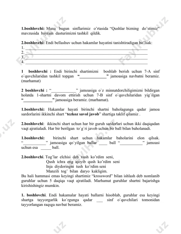 "qushlar bayrami" tadbiri ssenariysi - Page 5