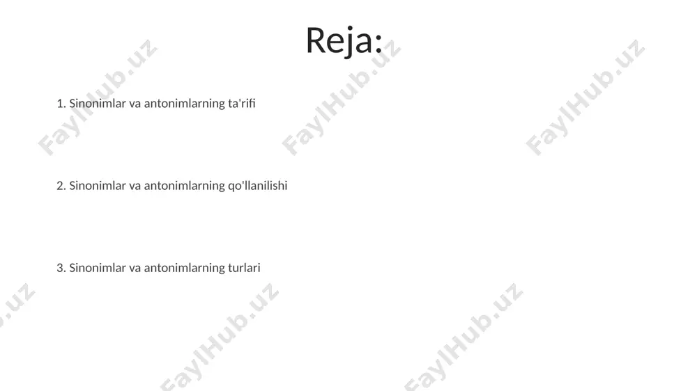 -ulug‘, kichik-mayda. antonimlar – bir-biriga qarama-qarshi ma’noga ega bo'lgan so'zlardir. ular 3 ta asosiy turga bo'linadi: qarama-qarshi, darajali va qo'shimcha antonimlar. sinonim va antonimlarni aniqlash metodlari sinonim va antonimlarni aniqlashda korpus-lingvistika usullari, ya’ni katta hajmdagi matn korpuslarini tahlil qilish orqali so‘zlarning o‘zaro munosabatlarini aniqlash mumkin, bu usul taxminan 5000 dan ortiq so‘zlarni tahlil qilish imkonini beradi. antonimlarni aniqlashda 2 ta asosiy usul – qarama-qarshilik va graduatsiya (darajalilik) usullari qo‘llaniladi, bu 2 usul qarama-qarshilik darajasini aniqlashga yordam beradi. sinonimlarni aniqlashda leksik-semantik usul qo‘llaniladi, unda so‘zlarning ma’nosi, 100% o‘xshashlik darajasi va kontekstdagi o‘zaro almashinuvi tahlil qilinadi. sinonimlar va antonimlarga oid mashqlar sinonimlar va antonimlarni farqlashga qaratilgan 3 darajali test (boshlang'ich, o'rta, yuqori) tuzing, har bir daraja 15 ta savoldan iborat bo'lsin. 20 ta so'z berilgan, ulardan 10 tasining sinonimini, qolgan 10 tasining esa antonimini topish vazifasi qo'yilgan mashqlar samaraliroq bo'ladi. sinonim va antonimlarni aniqlash bo'yicha 5 ta so'zdan iborat 10 ta gapni …