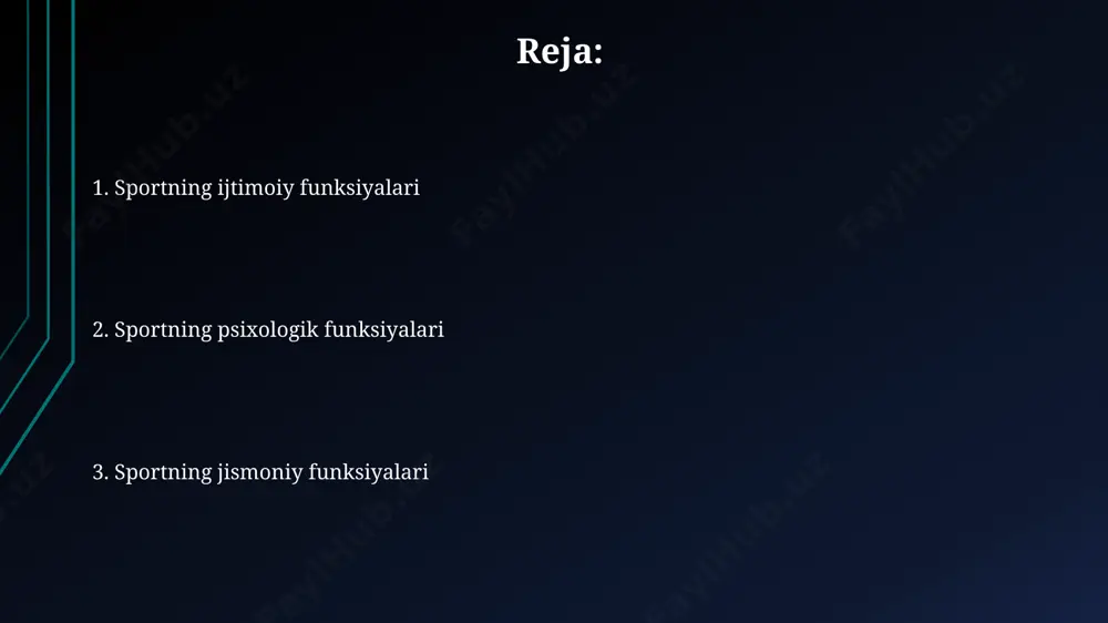 masalan, 10 kilogrammlik ogʻirlik bilan 3 ta yaqinlashuvdan iborat mashqlarni bajarishda, oʻzbekistondagi sport zalining mutaxassislari tomonidan ishlab chiqilgan maxsus dasturlar samarali hisoblanadi. sportning dam olish funksiyalari o'zbekistonning qishloq hududlarida sportning sog'lom turmush tarzini targ'ib qilishdagi ta'siri sezilarli, 30 dan ortiq tumanlarda sog'lom turmush tarzini qo'llab-quvvatlash dasturlari amalga oshirilmoqda. sport, 2022-yilgi tadqiqotlarga ko'ra, toshkent shahrida yoshlar o'rtasida jinoyatchilikni 15% ga kamaytirishga yordam berdi, bu uning ijtimoiy tarbiya funksiyasini ko'rsatadi. sportning sog'liqni saqlash funksiyalari jismoniy faollik, xususan sport, suyak zichligini oshirib, 50 yoshdan oshgan ayollarda osteoporoz xavfini 40% ga kamaytiradi, bu esa aqsh milliy osteoporoz jamgʻarmasi tadqiqotlari bilan tasdiqlangan. sport bilan muntazam shugʻullanish yurak-qon tomir kasalliklari xavfini 30% ga kamaytirishi va umr koʻrish davomiyligini 5-7 yilga uzaytirishi, jahon sogʻliqni saqlash tashkiloti maʼlumotlariga koʻra, tasdiqlangan. sportning shaxsiy rivojlanish funksiyasi sport musobaqalarida qatnashish, masalan, xalqaro miqyosdagi musobaqalar, ishtirokchilarning 25% da o'ziga ishonchni, 15% da esa o'z maqsadlariga erishishga bo'lgan qat'iyatlilikni sezilarli darajada oshiradi. bunday …