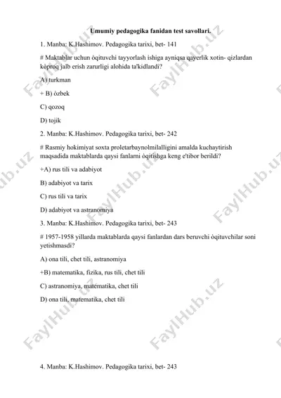 umumiy pedagogika fanidan test savollari — DOCX