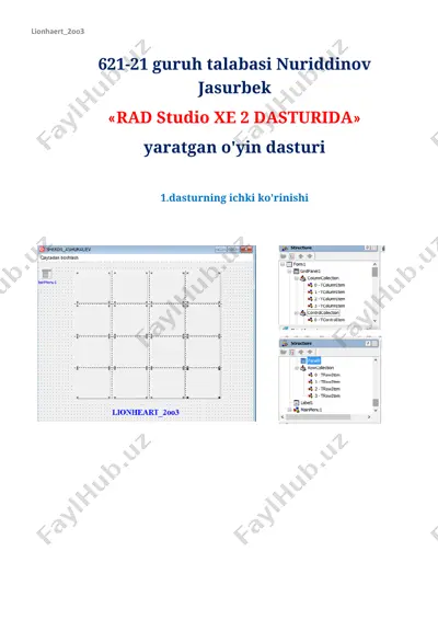 rad studio xe 2 dasturida yaratgan o'yin dasturi — DOCX