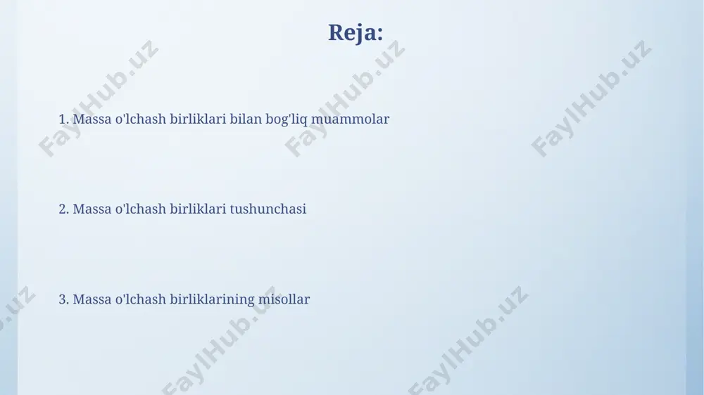 ²³) muhim rol o'ynaydi. massa bilan bog'liq fizika masalalari massa va og'irlik o'rtasidagi farqni tushunish muhim, chunki 1 kg massali jisim yerda 9.8 n og'irlikka ega bo'ladi, oyda esa 1.6 n. bu og'irlik kuchining gravitatsiyaga bog'liqligini ko'rsatadi. 5 kg massali jismga 10 n kuch ta'sir etsa, uning tezlanishi nyutonning ii qonunidan (f=ma) 2 m/s² ga teng bo'ladi. bu misolda massa va kuch o'rtasidagi bog'liqlikni aniqlash muhim. massa birliklarining tarixiy rivojlanishi 1799 yilda fransiyada metr tizimi qabul qilinganidan so'ng, kilogram standart massaga aylandi va 1 kilogramm suvning 1 kub desimetr hajmiga teng deb belgilangan edi. qadimgi misrda, taxminan 3000 yil avval, don va boshqa mahsulotlarni o'lchash uchun “khet” deb nomlangan birlik ishlatilgan bo'lib, taxminan 4,5 kg ga teng edi. massa oʻlchashdagi xatolar va ularni bartaraf etish usullari tarozilarning noaniqligi, 0,01 grammgacha boʻlgan kichik ogʻishlar ham natijalarga sezilarli darajada taʼsir qilishi mumkin, shuning uchun aniq oʻlchovlar uchun yuqori aniqlikdagi tarozi va uskunalar …