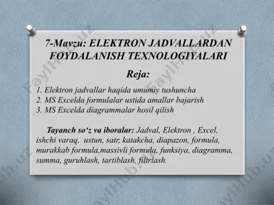 elektron jadvallardan foydalanishtechnologiyalari — PPTX