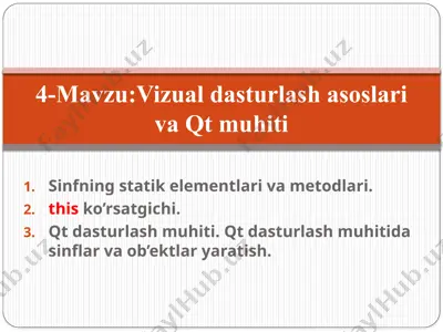sinfning statik elementlari va metodlari — PPTX