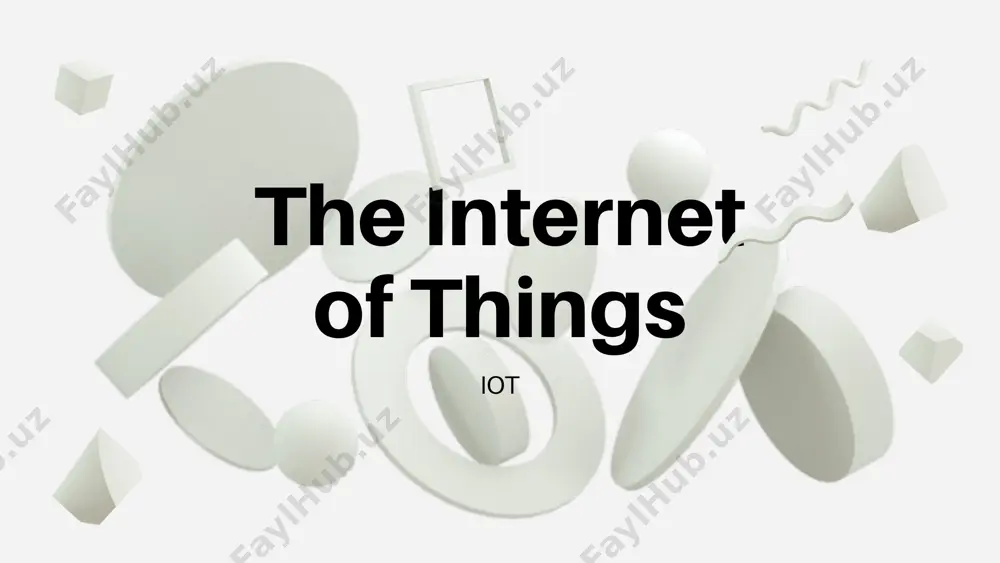 va foydalanuvchi huquqlarini boshqarish uchun. platforma va ma’lumot almashish standartlari: • onem2m: iot xizmatlarini muvofiqlashtirish uchun global standart. • opc ua (unified architecture): sanoat iot tizimlari uchun muhim protokol. • fiware: ochiq manbali iot platformasi va ma’lumot almashish standartlari. the future of iot presentations are communication tools that can be used as demonstrations, lectures, speeches, reports, and more. image1.png image2.png image3.png image4.png image5.png image6.png image7.png image8.png image9.png image10.png image11.png image12.png image13.png image14.png image15.png image16.png image17.png image18.png image19.png image20.png image21.png /docprops/thumbnail.jpeg