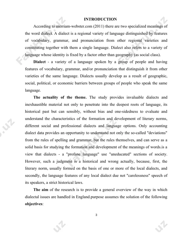 of the most important item in teaching foreign language. because we constantly face with usage of dialect structures in oral and written speech, so, we should not simply understand them, but also be able to explain distinctions to pupils . chapter i peculiarities of west-saxon dialects 1.1 the concept and essence of dialects study of dialects offers a fascinating approach to learning about language. ideally, by learning about how language varies geographically and socially, students will come to understand at least two basic facts about language: 1) that language changes over time, and 2) that language use is linked to social identity.variation, or dialect diversity, reflects the fact that languages change over time and that people who live in the same geographical area or maintain the same social identity share language norms; in other words, they speak the same dialect. although dialects differ geographically and socially, no dialect is better …