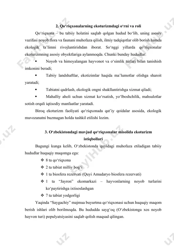 qo`riqxonalarning ekoturizmni rivojlantirishdagi ahamiyati - Page 4