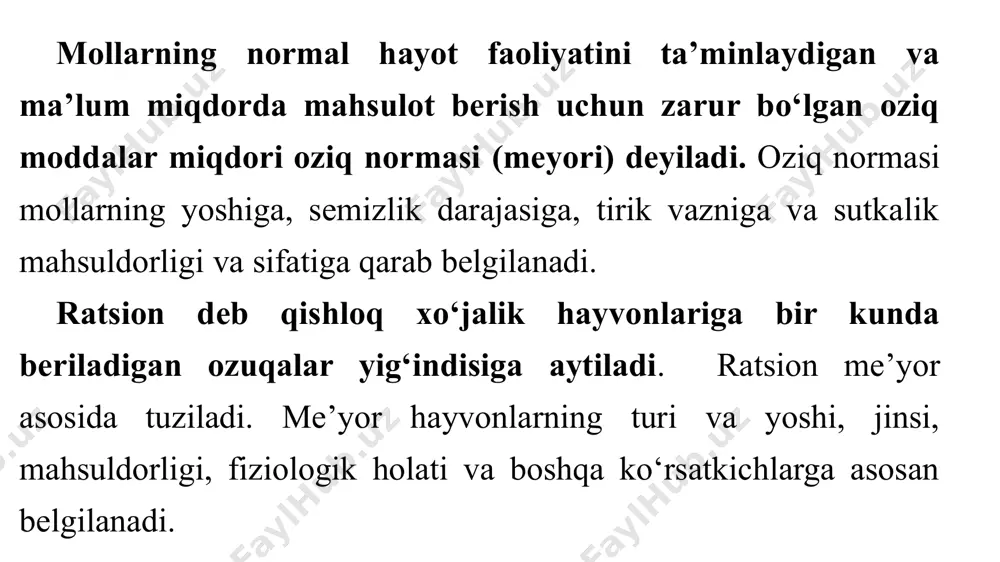 nazorat qilinadi? nima uchun sog‘in sigirlar bolalashiga 55-60 kun qolganda sutdan chiqariladi? sigirlarni o‘z vaqtida sutdan chiqarish qanday iqtisodiy samara beradi? sovliqlarning to‘yimli moddalarga bo‘lgan tabiiy talabi ularning zoti fiziologik holati, bug‘ozlik davri, sut berish davri (emizikli davri) sut bermayotgan paytdagi davrlarga va olinayotgan mahsulotiga qarab belgilanadi. ona qo‘ylarning nasl berish qobiliyati ularni urug‘lantirish davridagi semizlik darajasi bilan aniqlanadi. agar yuqori darajada semizlikdagi qo‘ylarning nasl berish qobiliyati 100% deb hisoblansa, o‘rtacha semizlikdagi qo‘ylarning nasl berish qobiliyati 85-90% o‘rtachadan past semizlikdagi ona qo‘ylarning nasl berish qobiliyati 60-65% ni tashkil etadi. ozg‘in qo‘ylarda 4-5 marta kam. bundan tashqari sovliqlarni o‘z vaqtida 4-4,5 oylik davrida qo‘zilardan ajratish ham ularni ko‘zlangan semizlik darajasiga qisqa muddatlarda chiqarish imkoniyatini beradi. buning uchun bolasidan ajratilgan ona qo‘ylarning ozuqa ratsioniga asosiy me’yorga 0,2-0,3 ozuqa birligi qo‘shib berish tavsiya etiladi. ona qo‘ylardan sog‘lom va to‘liq (har 100 boshdan 105-110 ta gacha qo‘zi olish uchun ularni urug‘lantirishdan oldin hosildorligi yuqori …