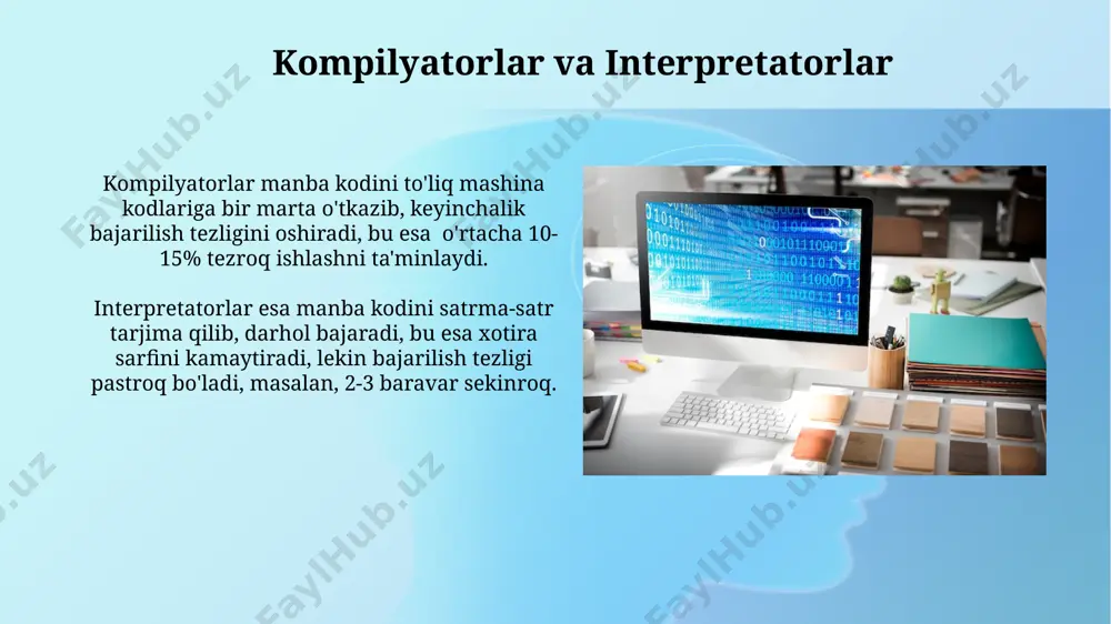 ar sonini 10% ga kamaytirish mumkin. tizimli dasturlashda 3-darajali arxitektura naqshlari samaradorlikni 20% ga oshirishi va kodni saqlashni soddalashtirishi mumkin, bu katta loyihalarda muhimdir. xavfsizlik va himoya “xavfsizlik va himoya” tizimli dasturlari 3 bosqichli xavf tahlili va 7 ta asosiy himoya mexanizmlarini o’z ichiga oladi, bu esa tizimning ishonchliligi va ma’lumotlarning xavfsizligini ta’minlaydi. xavfsizlik protokoli 256-bit aes shifrlash algoritmini qo'llaydi va noqonuniy kirish urinishlarini 1 soniyadan kamroq vaqt ichida aniqlaydi. tizimli dasturlar bozor tahlili bulutli texnologiyalar, sun'iy intellekt va katta ma'lumotlar tahlili kabi yangi texnologiyalar tizimli dasturlar bozorida 30% dan ortiq ulushni egallaydi va kelajakda ham bu raqamlar o'sib boradi. o'rta va kichik bizneslar (kkk) tizimli dasturlar bozorida 45% dan ortiq hissasini tashkil etadi va ularning ehtiyojlariga moslashtirilgan arzon va samarali yechimlarga talab yuqori. tizimli dasturlarni yangilash yangilanishlarni amalga oshirishdan oldin, kamida 2 ta muhitda (test va ishlab chiqarish) sinash, ma'lumotlarning to'liq zaxira nusxasini yaratish va kamida 10 foiz foydalanuvchilar …