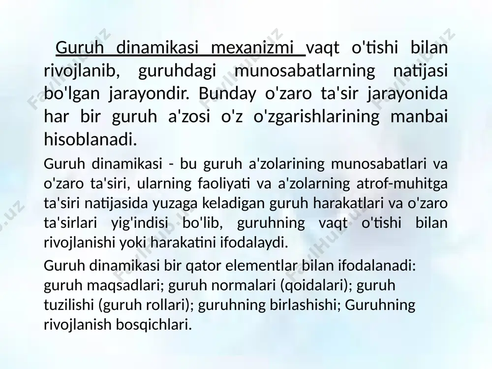 vorni tartibga solishda - sozlama sifatida (ongsiz darajada) yoki munosabat sifatida (ongli darajada), * ijtimoiy muhitga nisbatan o'zini o'zi belgilashda - dispozitsiya sifatida. 2. vakillik tizimini shakllantirish vazifasi . vakillar - bu dunyo to'g'risidagi orttirilgan ma'lumotlar bo'lib, u inson tomonidan dunyoni tushunish uchun foydalanadi va uning asosida u dunyodagi o'z xatti-harakatlarini quradi. ba'zan murabbiy guruh a'zolariga eski g'oyalarni o'zgartirishga va yangi g'oyalarni o'rganishga yordam berish uchun ko'p harakat qilishi kerak. 3. ko'nikmalarni rivojlantirish vazifasi . ko'nikmalar - bu shaxsning mavjud g'oyalari, munosabatlari va ko'nikmalarini muayyan vaziyat sharoitlariga mos ravishda qo'llashni boshqarish qobiliyati. ko'nikmalar uchta asosiy turga bo'linadi: texnologik ( bu ma'lum bir vaziyatda bilim va ko'nikmalardan foydalanish qobiliyati) , strategik (quyi tuzilmada mavjud bo'lgan g'oyalardan ma'lum bir vaziyatda eng mos faoliyat strategiyasidan foydalaning) dispozitsiya ( mavjud subyektiv munosabatlar tizimiga asoslangan vaziyatga nisbatan ma'lum bir dispozitsiyani qabul qilish qobiliyati). e’tiboringiz uchun rahmat image1.jpeg image2.jpeg image3.jpeg /docprops/thumbnail.jpeg