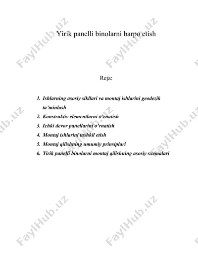 yirik panelli binolarni barpo etish — DOC